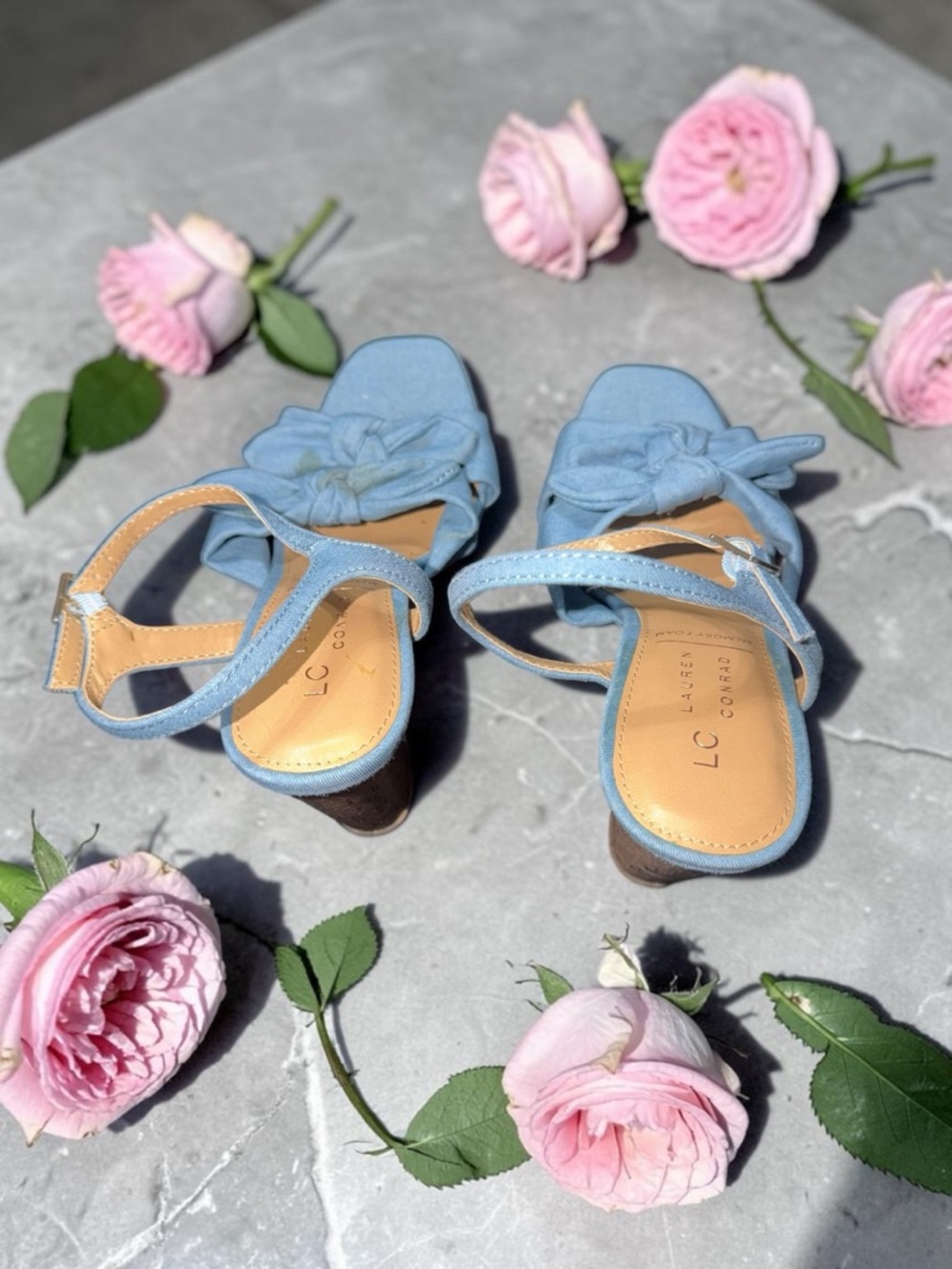 LAUREN CONRAD Blue Bow Cork Heels Size 8 - Picture 5 of 7